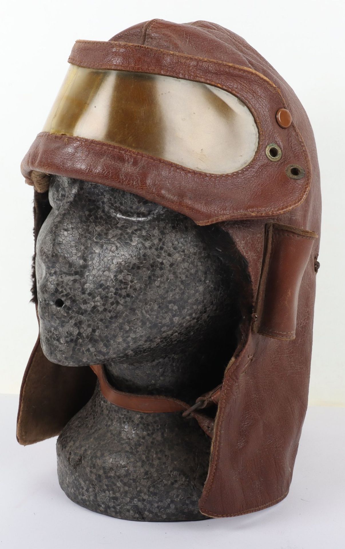 One Piece Leather Flying Helmet & Goggles Combination - Image 2 of 10