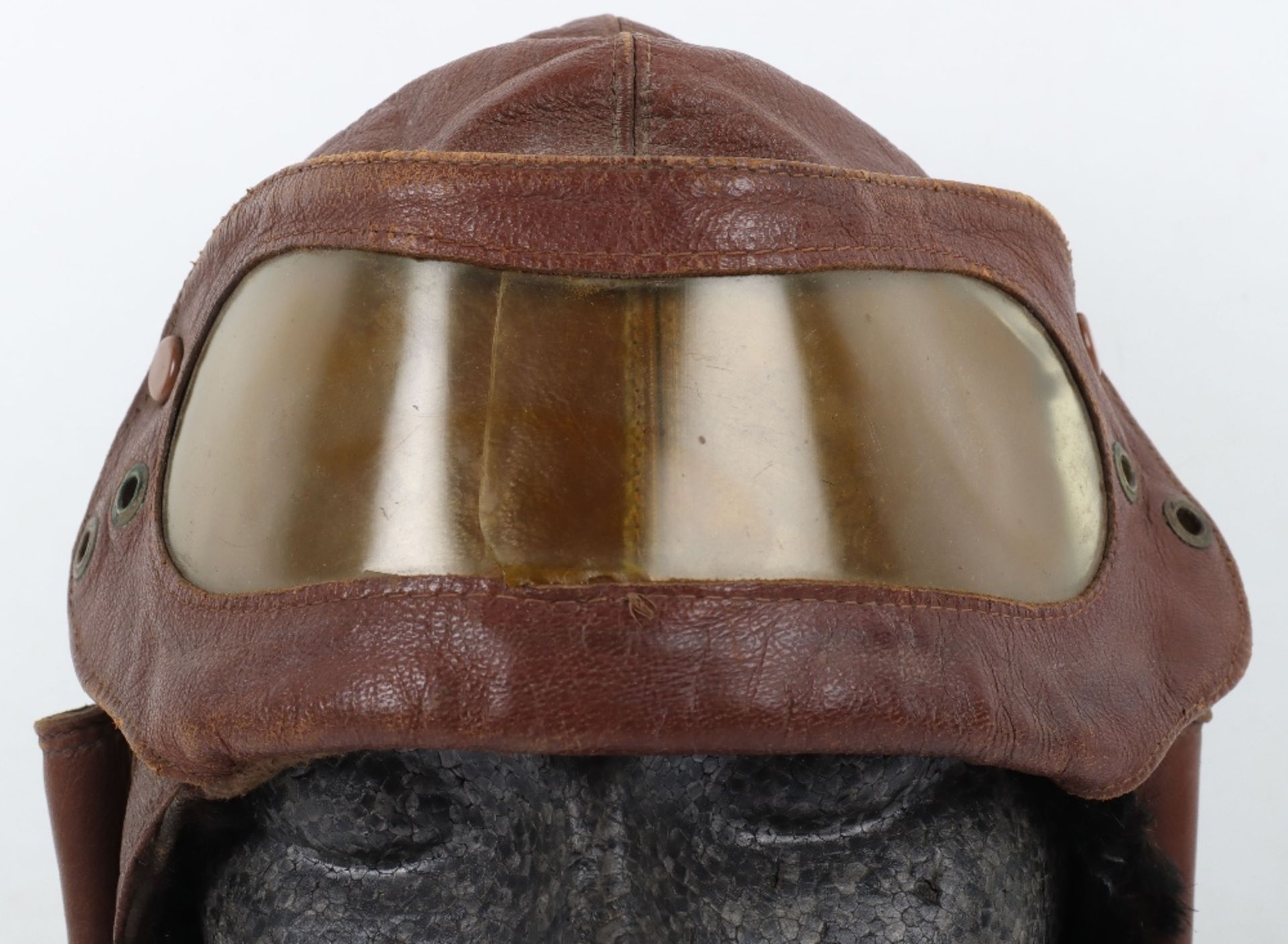 One Piece Leather Flying Helmet & Goggles Combination - Image 10 of 10