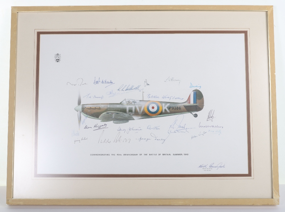RAF 40th Anniversary of the Battle of Britain Print by Keith Bloomfield, Signed by Various Survivors
