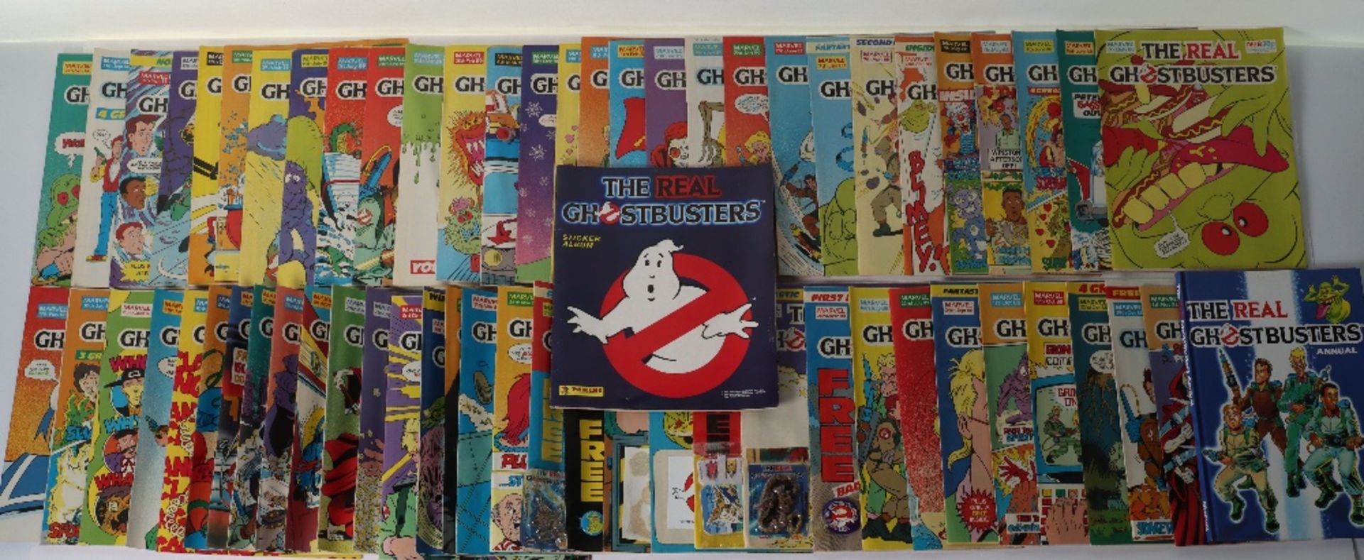 The Real Ghostbusters Panini sticker album and comics
