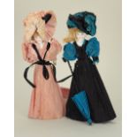 Pair of German bisque shoulder head Christmas Cracker dolls,