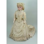 A poured wax shoulder head Bridal doll, German 1890s,