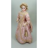 Good early portrait Jumeau bisque shoulder head fashion doll, French circa 1870,