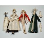 A rare and unusual group of miniature early English cloth and leather dolls, circa 1810,