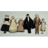 Group of bisque head Dolls House dolls, German circa 1900,