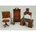 Suite of Tarbena 1/12th scale Georgian style wooden Dolls House furniture,
