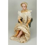 Poured wax Pierotti shoulder head doll English 1850s,