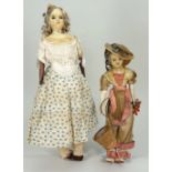 Two wax over composition shoulder head dolls, English 1840-50,