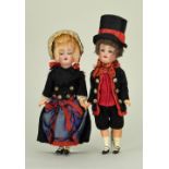A pair of Kammer & Reinhardt 135 miniature bisque head dolls, circa 1910,