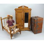 Good faux Bamboo Doll size wardrobe, French 1890s,