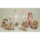 Miniature mother and daughters all bisque dolls, German 1920s,