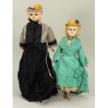 Two wax over composition Pumpkin shoulder head dolls, German 1860s,