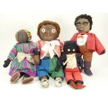 Four English black cloth dolls,