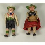 Pair of wooden Erzebirge jointed dolls,