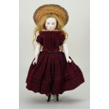 Early glazed china shoulder head doll, German 1850s,