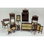 A suite of twelve Art Noveau wooden Dolls House furniture, circa 1890,