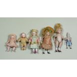 Group of six various miniature all-bisque dolls, German early 20th century,