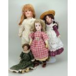Four French bisque head dolls, 1915-20,