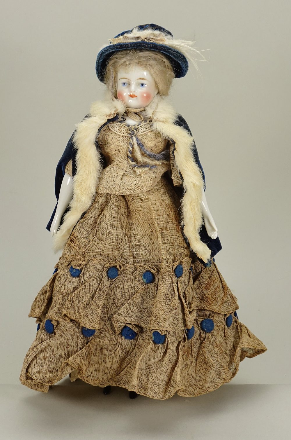 Good Biedermeier glazed china shoulder head doll, German 1860s,