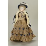 Good Biedermeier glazed china shoulder head doll, German 1860s,