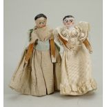 Pair of miniature early peg wooden dolls, 1890s,