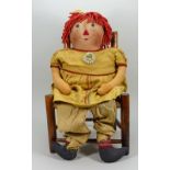 Large Raggedy Anne American cloth doll, 1920s,