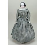 Early glazed china shoulder head doll, German 1850s,