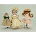 Three miniature Dolls House dolls, German circa 1900,