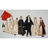 A rare and unusual group of miniature early English cloth dolls, circa 1810,