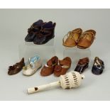 Three pairs of Dolls Shoes including brown leather size 9 Jumeau shoes,