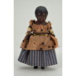 Early miniature painted composition shoulder head black doll, 1860s,