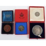 Coronation medallions including Edward VII large silver 55mm medallion in red leather case of issue