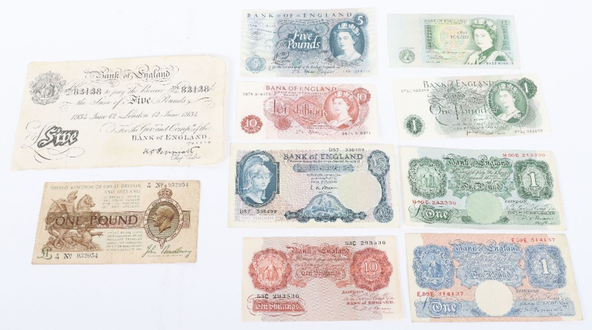 Good selection of GB banknotes, including ‘White Fiver’ 12th June 1934, 1917 One Pound - Bild 2 aus 3