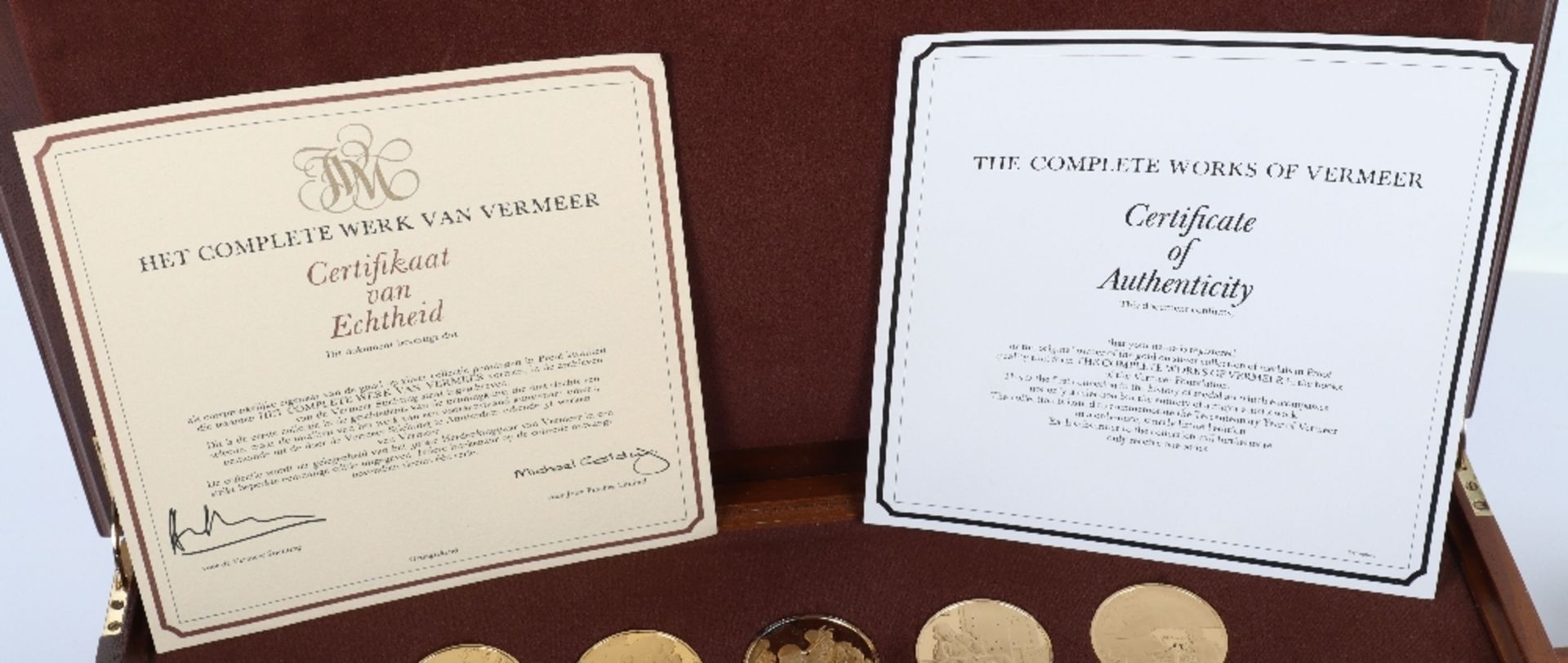 A set of 1970’s silver gilt medallions ‘The Complete Works of Vermeer’, in fitted case with papers, - Image 4 of 5