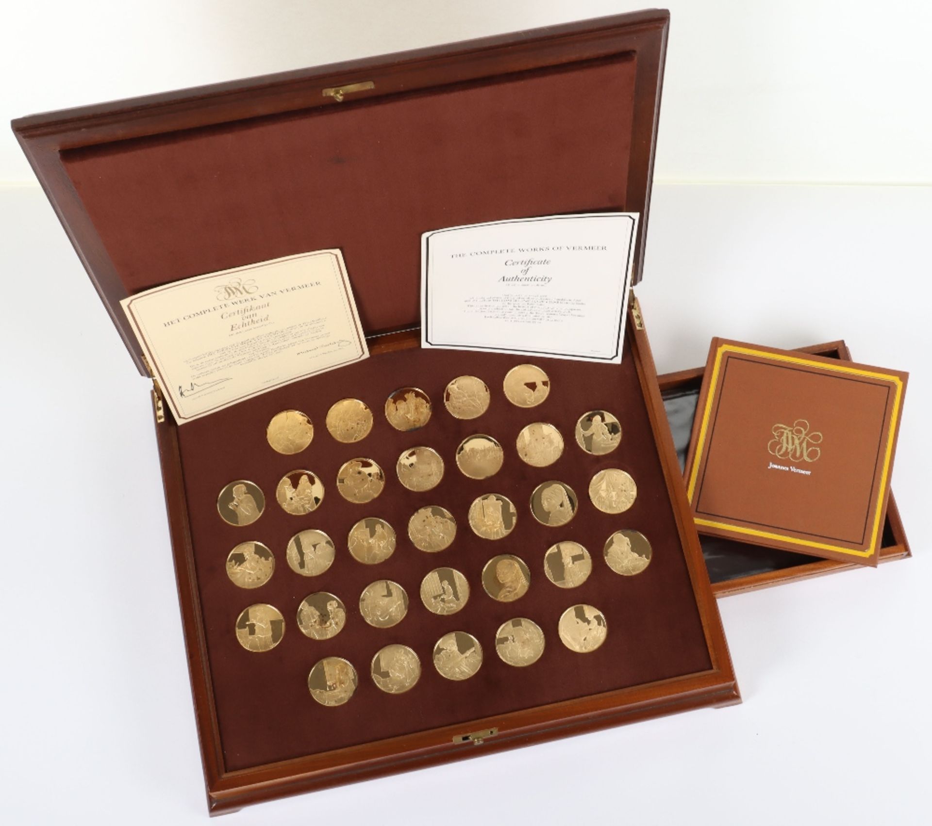 A set of 1970’s silver gilt medallions ‘The Complete Works of Vermeer’, in fitted case with papers, - Image 3 of 5