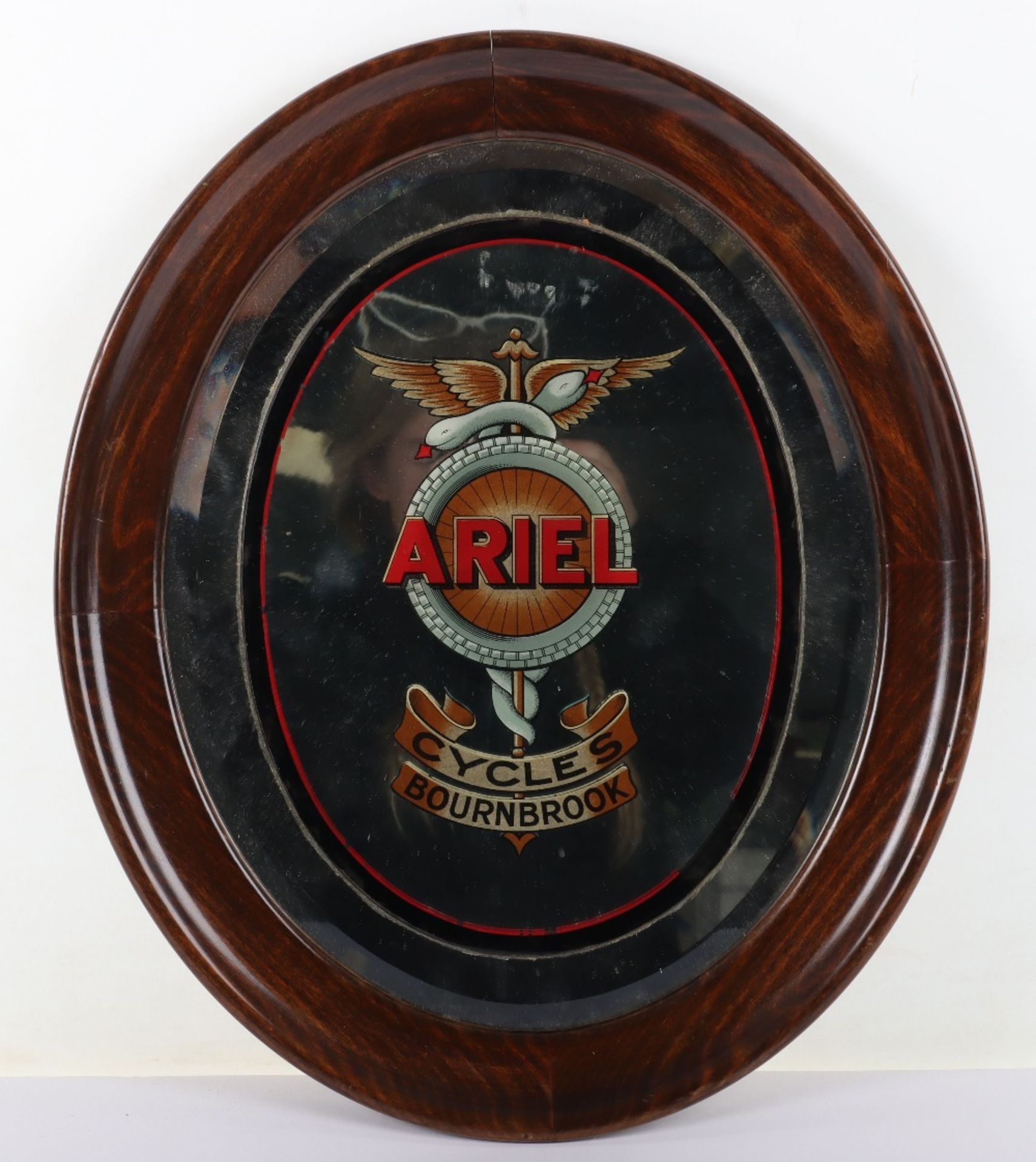 An Ariel Cycles Bournbrook oval advertising mirror