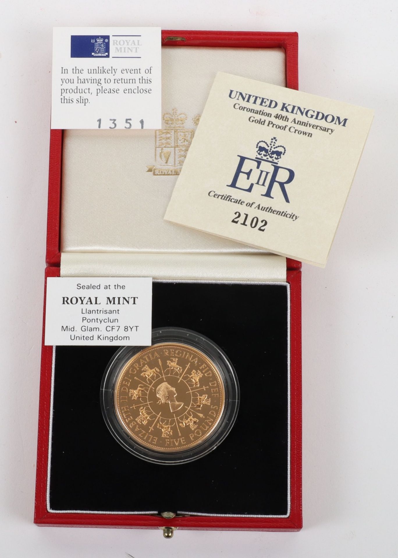 1953-1993 40th Anniversary Coronation gold proof crown