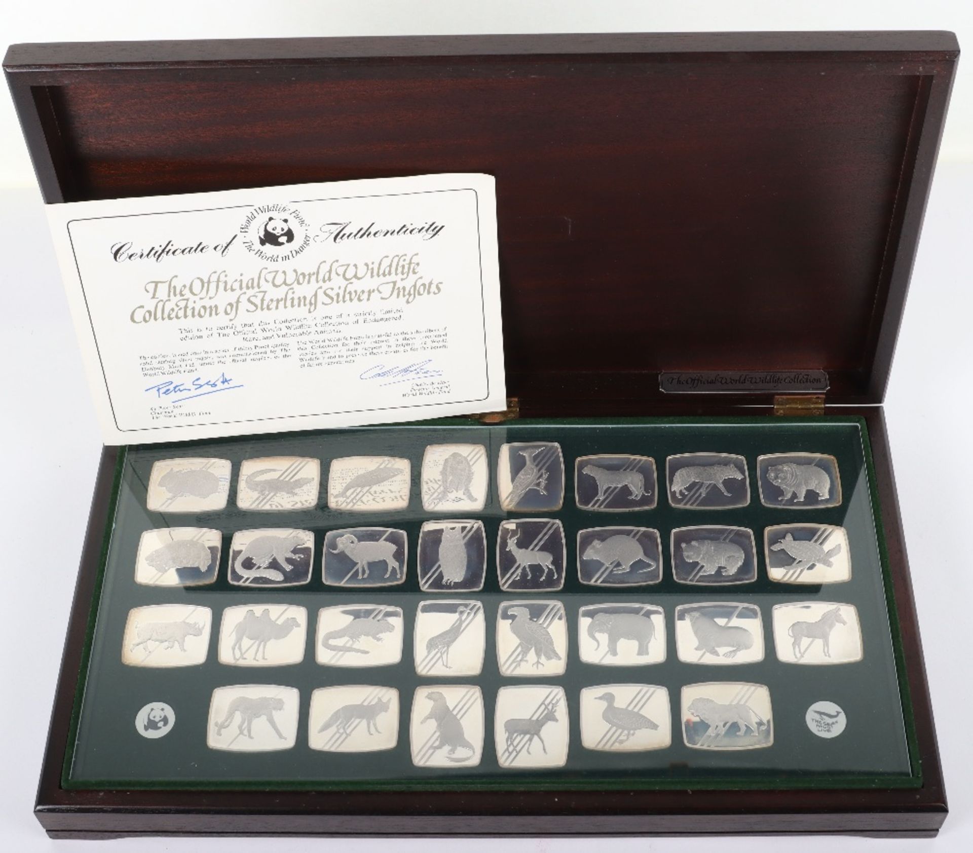 A set of thirty silver ingots, The Official World Wildlife Collection