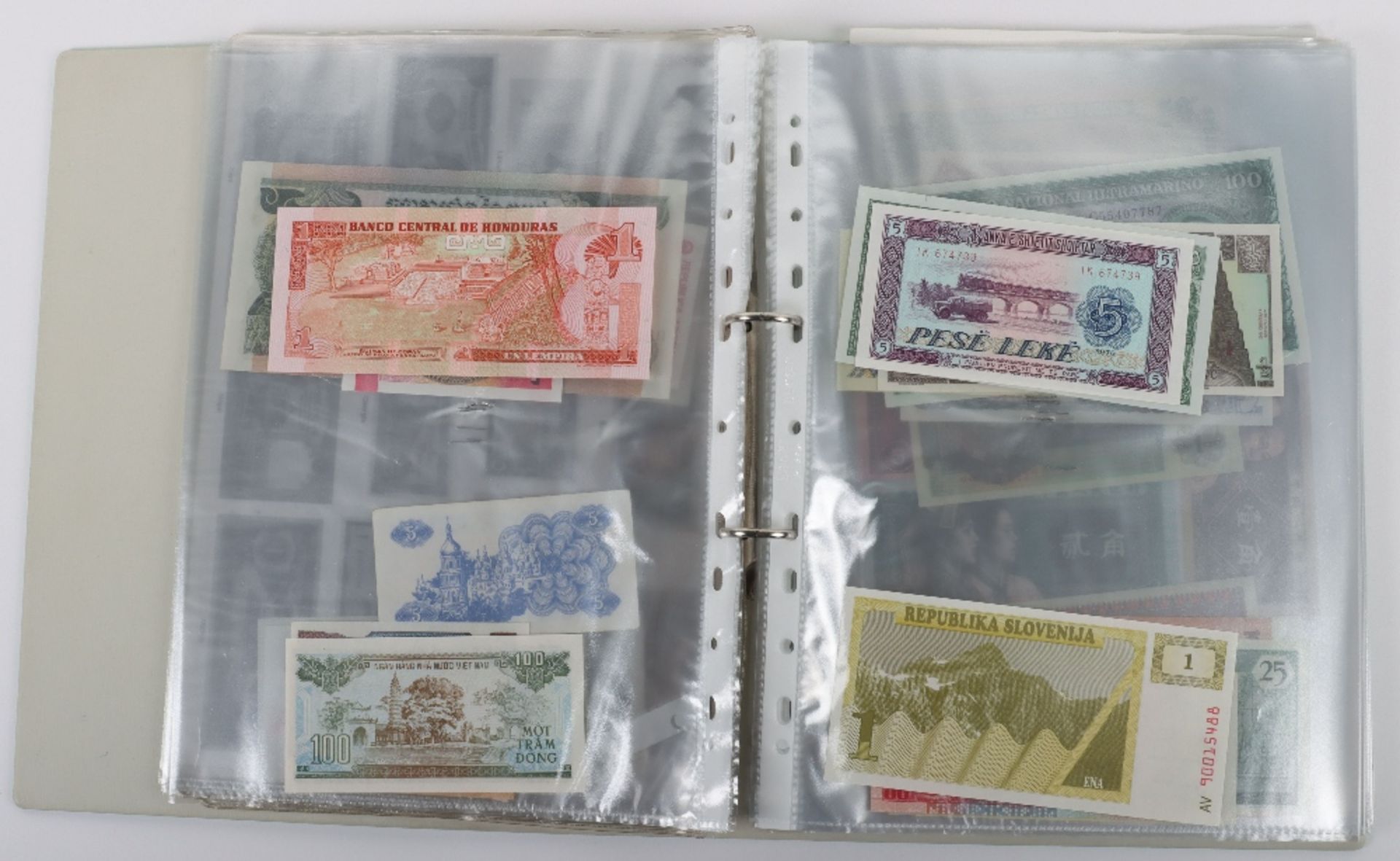 A folder of banknotes, including Canal & Banking Co New Orleans Five Dollar 1860’s, British Armed Fo - Image 9 of 35