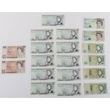 Bank of England, various One Pound, Five Pound and Ten pound banknotes