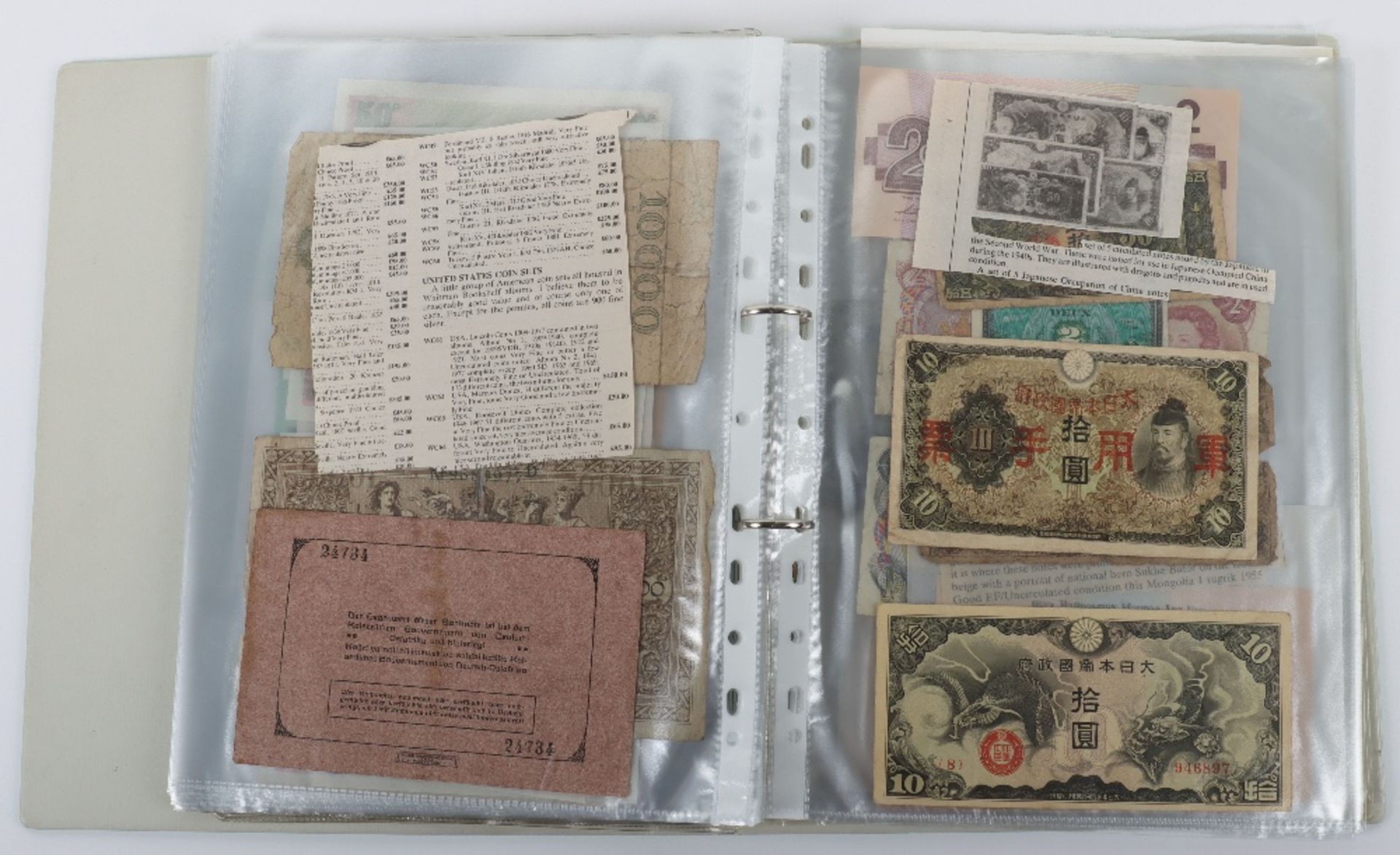 A folder of banknotes, including Canal & Banking Co New Orleans Five Dollar 1860’s, British Armed Fo - Image 27 of 35