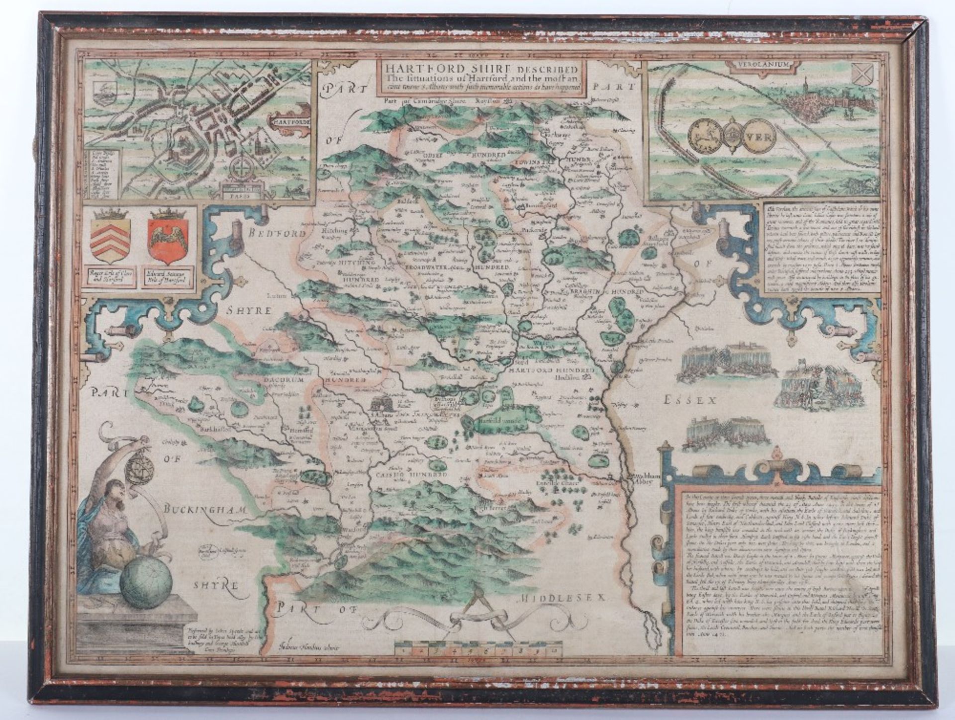 John Speede map of Hertfordshire, Hartford Shire, with Ancient Town of St Albans - Image 2 of 3