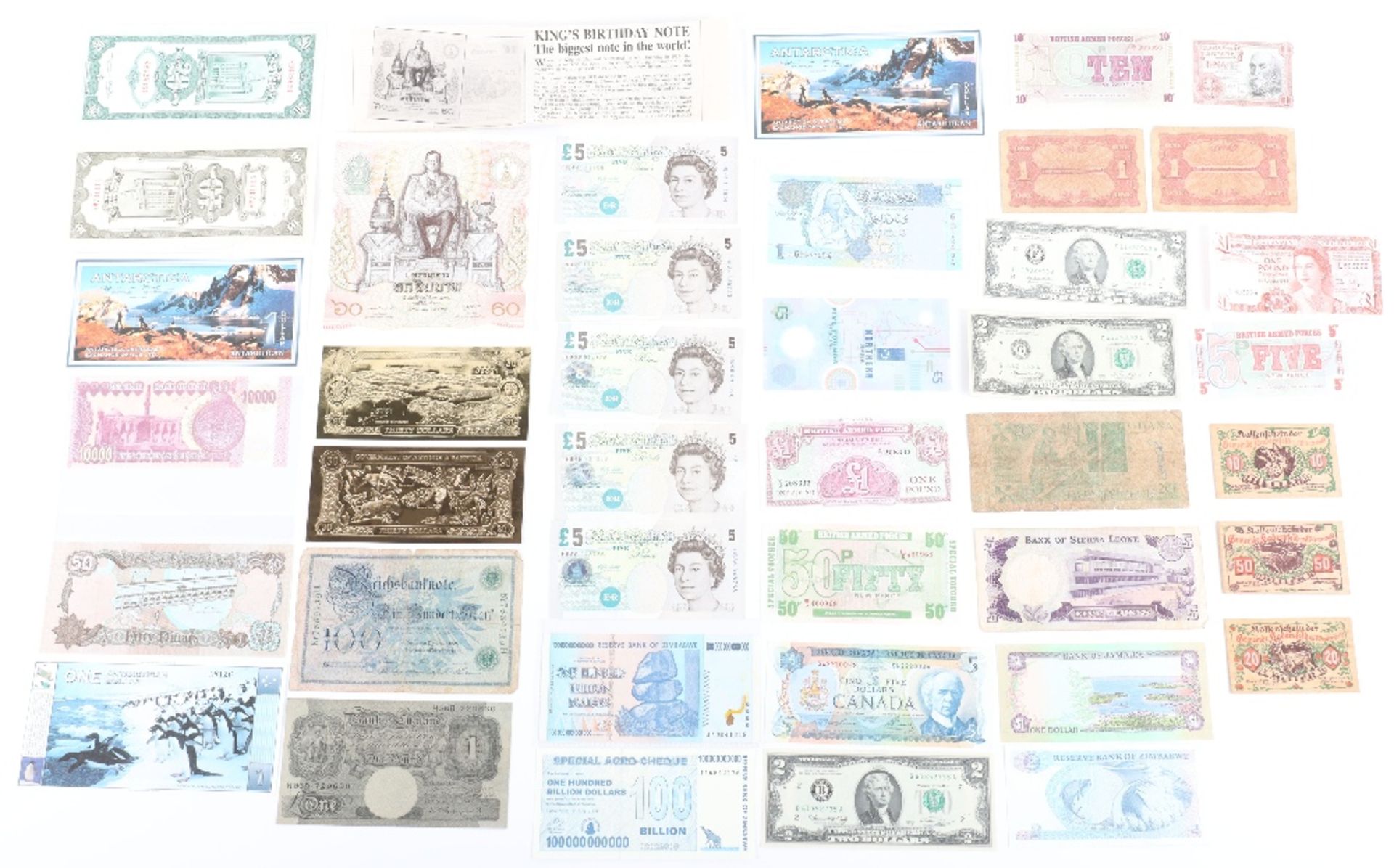 Selection of GB and world banknotes, including five Five Pound notes with washable HB serial numbers - Image 2 of 4