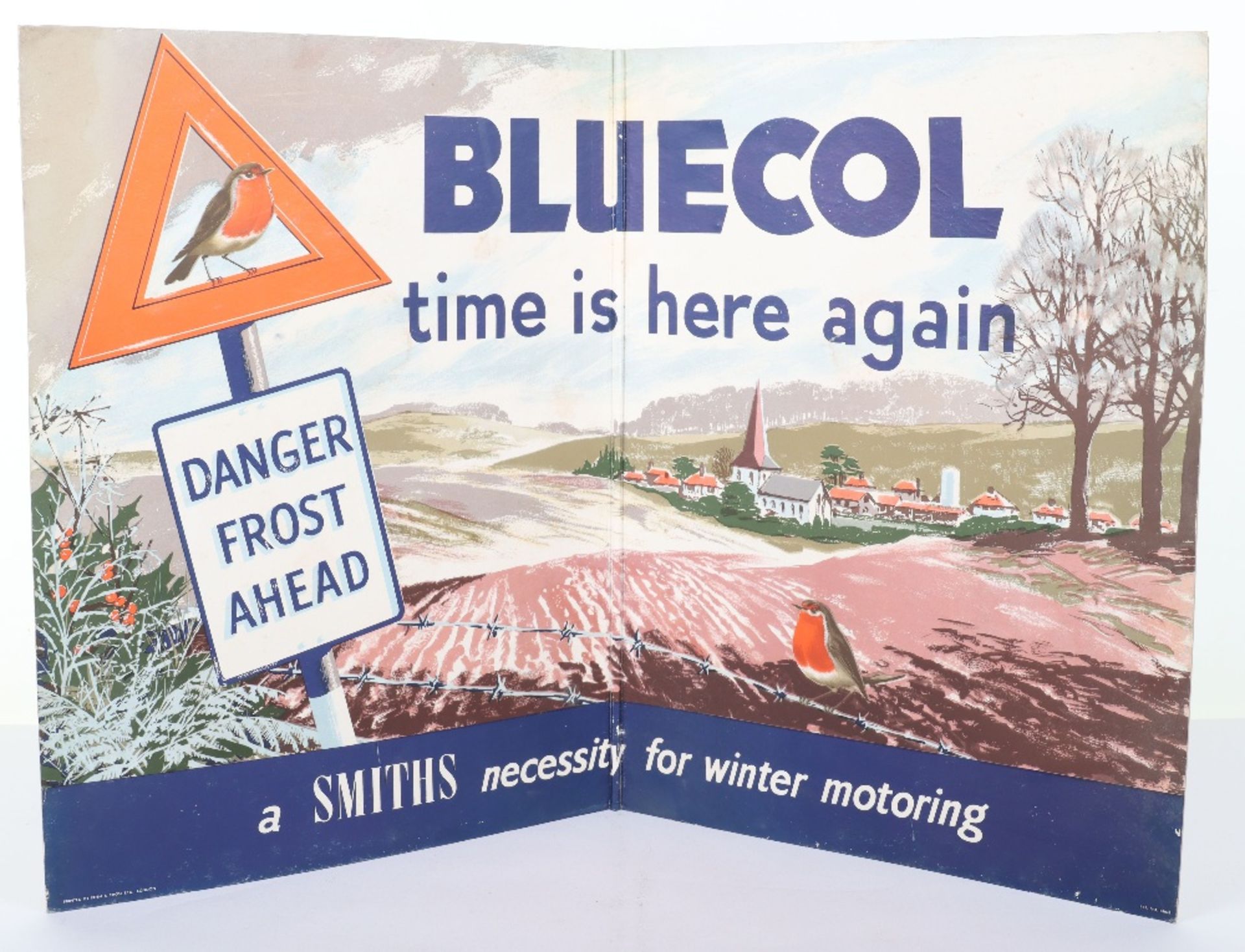 A Bluecol card advertising sign