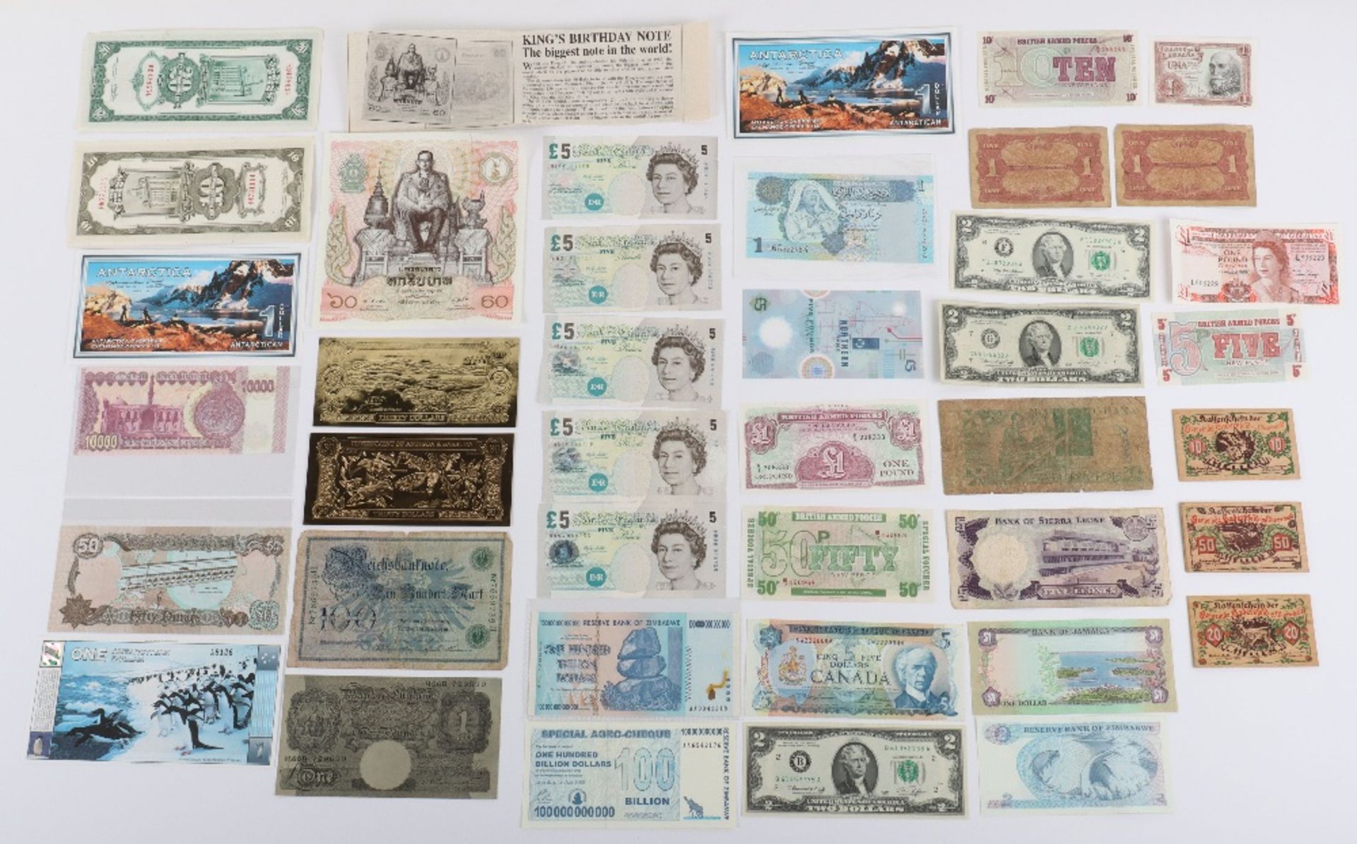 Selection of GB and world banknotes, including five Five Pound notes with washable HB serial numbers - Image 3 of 4