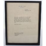 Interesting Autographed letter framed, Dwight D. Eisenhower. 1959