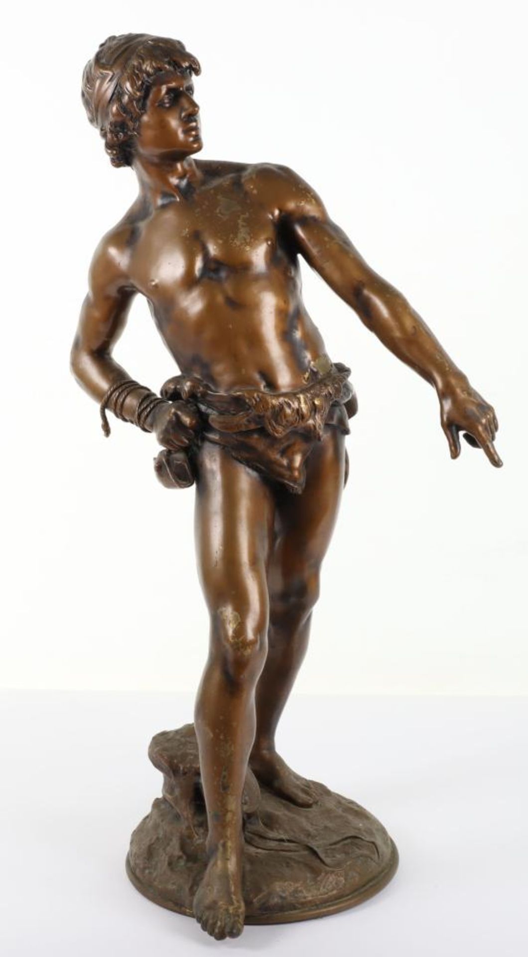 Louis Auguste Moreau (1855-1919), bronze of David on naturalistic base, 19th century