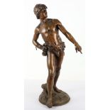 Louis Auguste Moreau (1855-1919), bronze of David on naturalistic base, 19th century