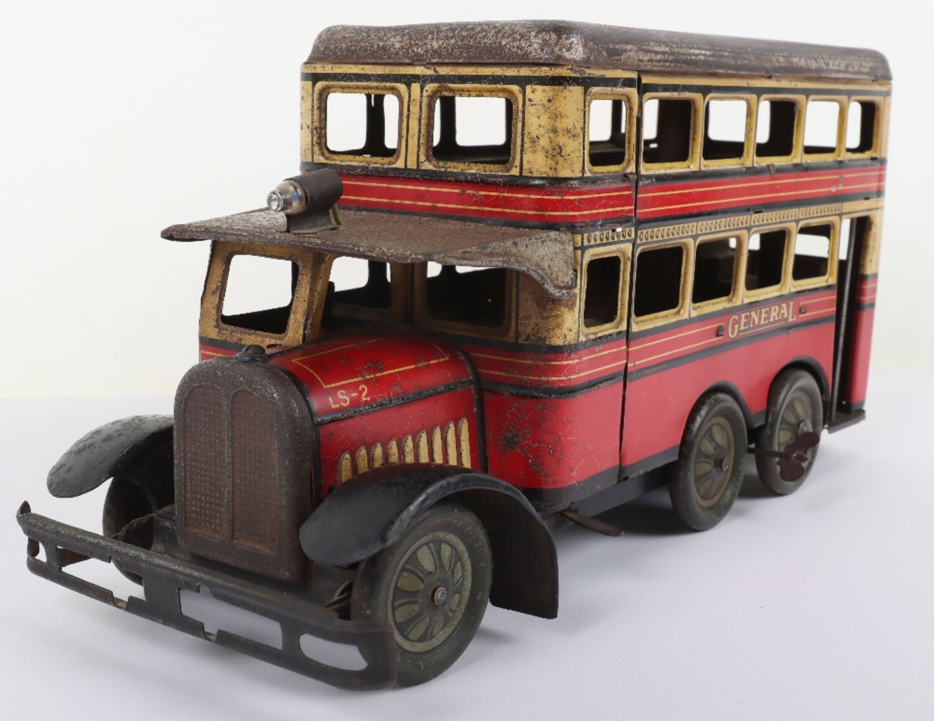 A Gunthermann tinplate clockwork General Double Decker bus with electric light, 1930s - Bild 5 aus 7