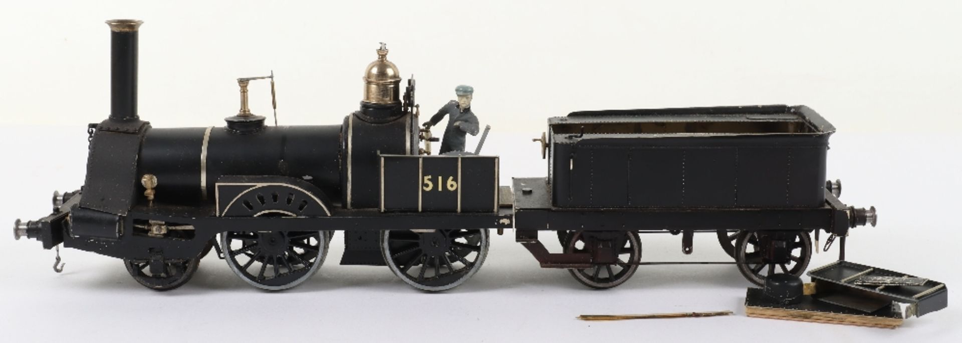 Near complete kit/scratch built gauge 1 2-4-0 Crew locomotive 516 and tender